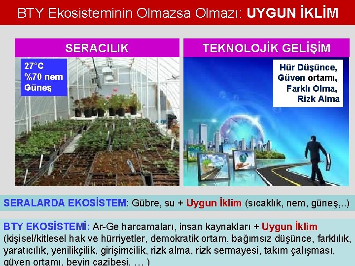 BTY Ekosisteminin Olmazsa Olmazı: UYGUN İKLİM SERACILIK 27°C %70 nem Güneş TEKNOLOJİK GELİŞİM Hür