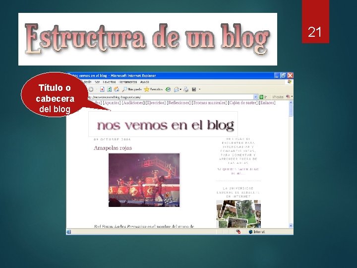 Estructura de un blog Título o cabecera del blog 21 