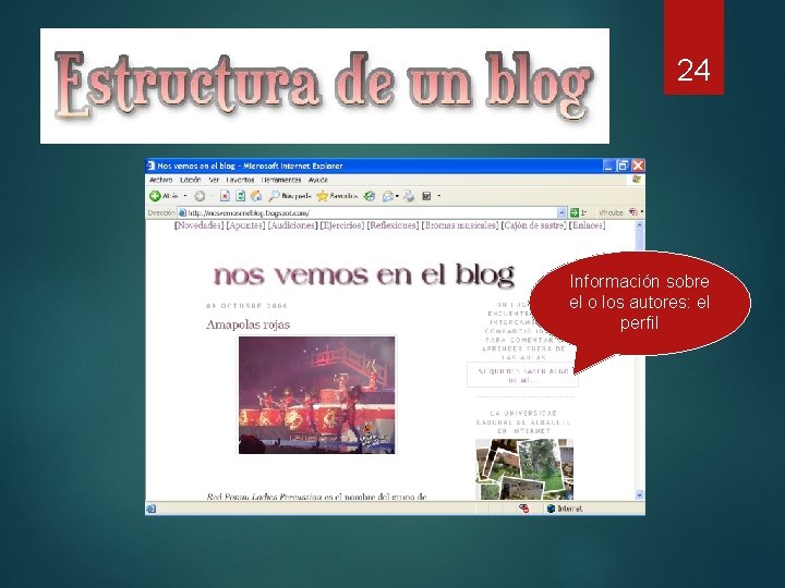 Estructura de un blog 24 Información sobre el o los autores: el perfil 