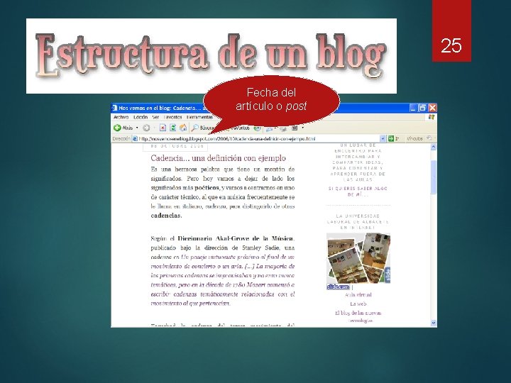 Estructura de un blog Fecha del artículo o post 25 