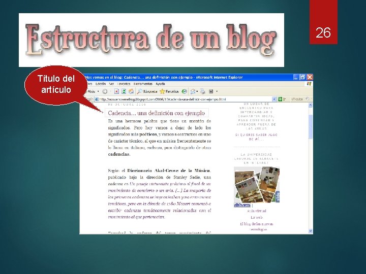Estructura de un blog Título del artículo 26 