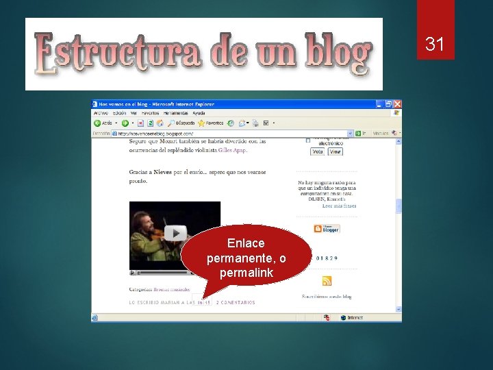 Estructura de un blog Enlace permanente, o permalink 31 