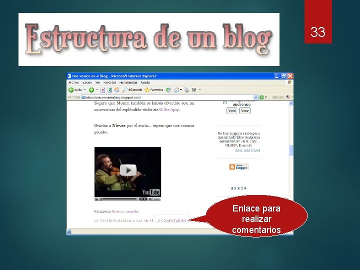 Estructura de un blog 33 Enlace para realizar comentarios 