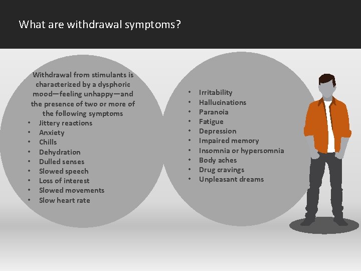 What are withdrawal symptoms? Withdrawal from stimulants is characterized by a dysphoric mood—feeling unhappy—and