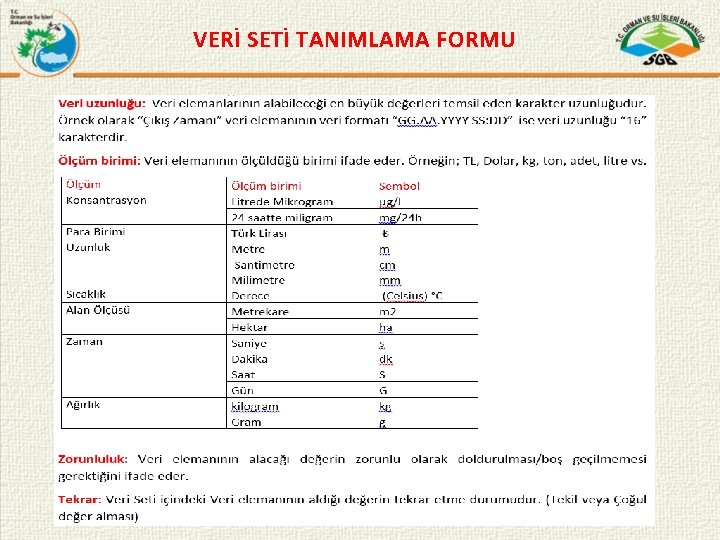 VERİ SETİ TANIMLAMA FORMU 