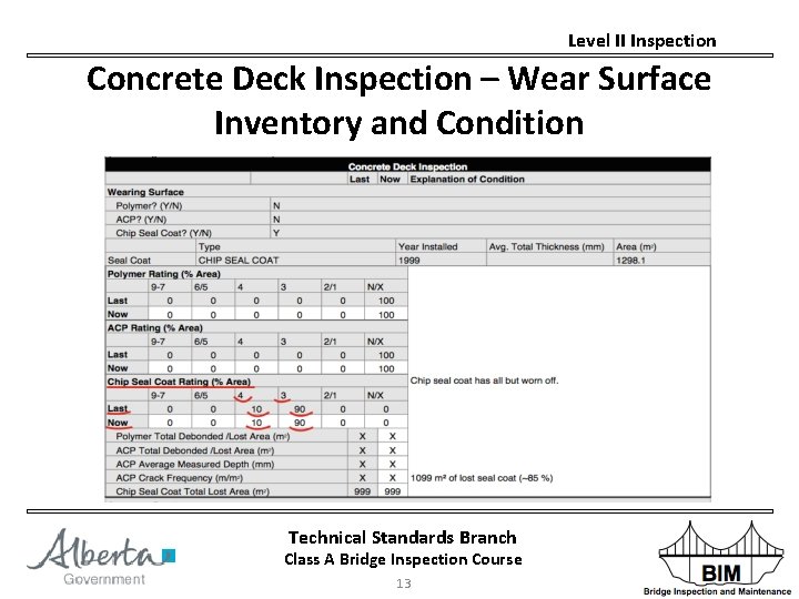 Level II Inspection Concrete Deck Inspection – Wear Surface Inventory and Condition Technical Standards