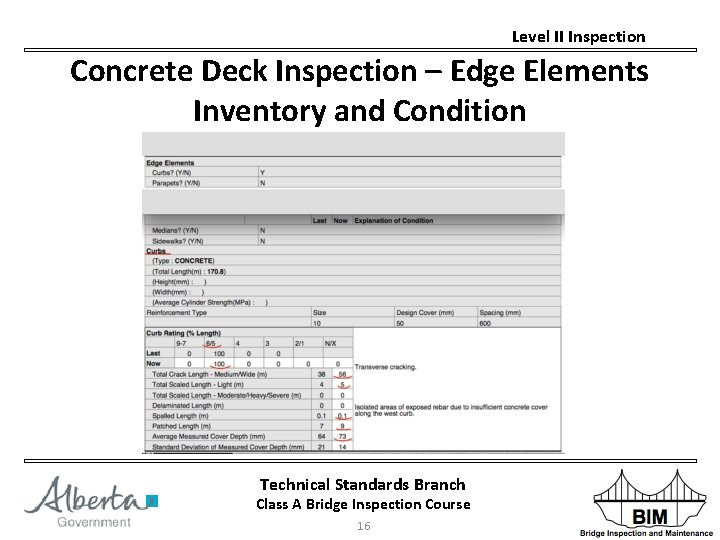 Level II Inspection Concrete Deck Inspection – Edge Elements Inventory and Condition Technical Standards