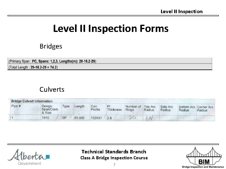 Level II Inspection Forms Bridges Culverts Technical Standards Branch Class A Bridge Inspection Course