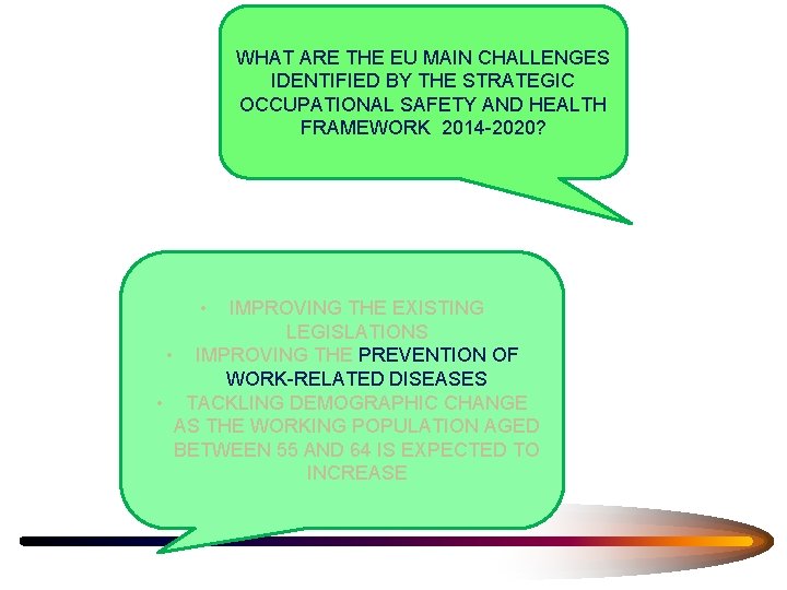 WHAT ARE THE EU MAIN CHALLENGES IDENTIFIED BY THE STRATEGIC OCCUPATIONAL SAFETY AND HEALTH