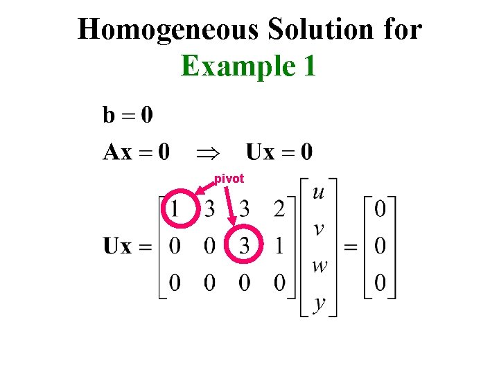 Homogeneous Solution for Example 1 pivot 