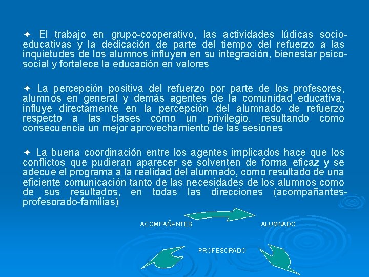 ª El trabajo en grupo-cooperativo, las actividades lúdicas socioeducativas y la dedicación de parte