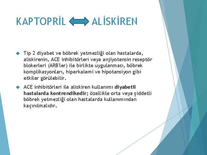 KAPTOPRİL ALİSKİREN Tip 2 diyabet ve böbrek yetmezliği olan hastalarda, aliskirenin, ACE inhibitörleri veya