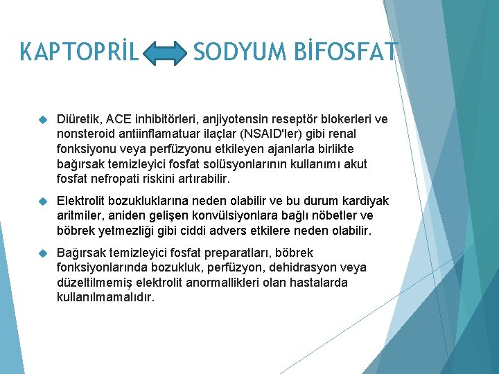 KAPTOPRİL SODYUM BİFOSFAT Diüretik, ACE inhibitörleri, anjiyotensin reseptör blokerleri ve nonsteroid antiinflamatuar ilaçlar (NSAID'ler)