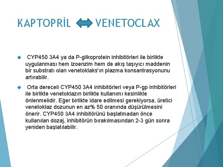 KAPTOPRİL VENETOCLAX CYP 450 3 A 4 ya da P-glikoprotein inhibitörleri ile birlikte uygulanması