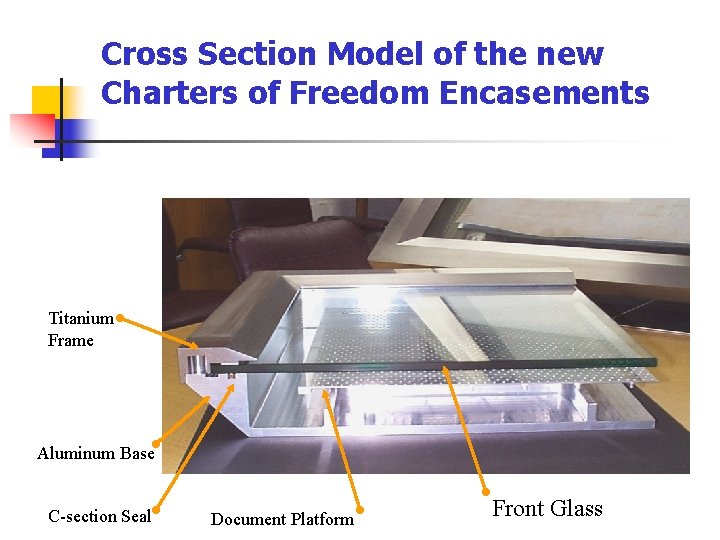 Cross Section Model of the new Charters of Freedom Encasements Titanium Frame Aluminum Base