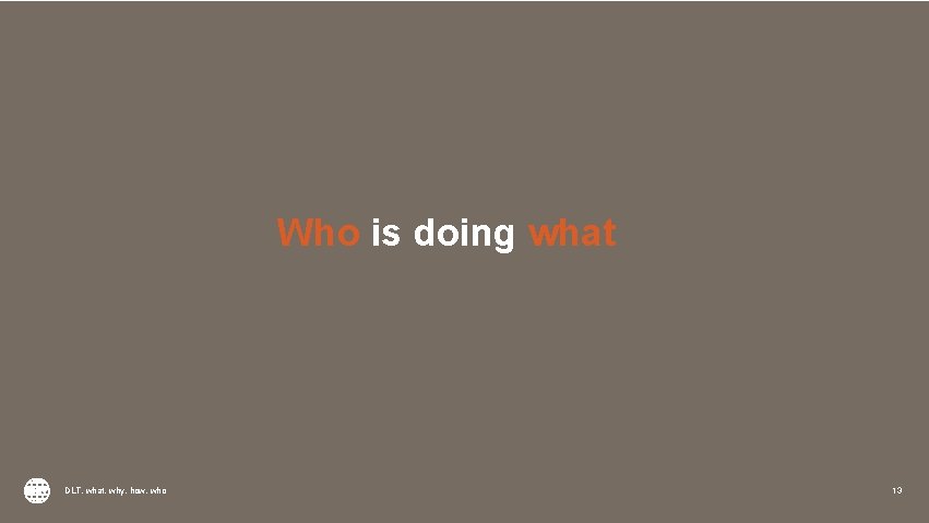 Who is doing what DLT, what, why, how, who 13 