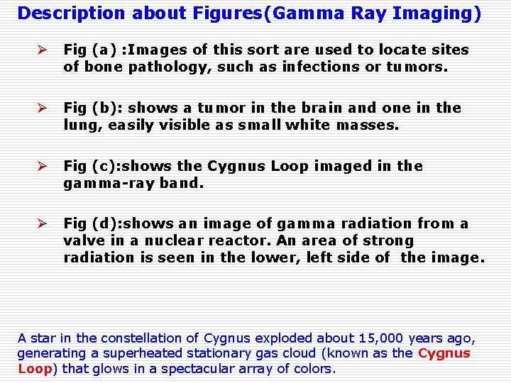 Description about Figures(Gamma Ray Imaging) Ø Fig (a) : Images of this sort are