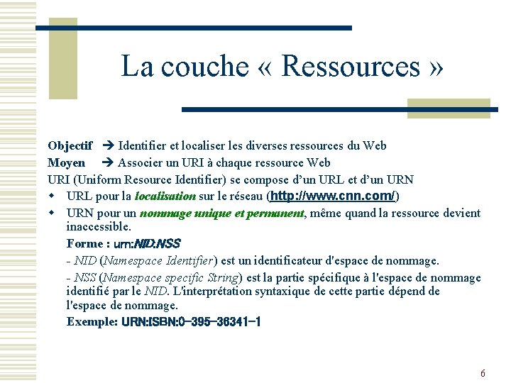 La couche « Ressources » Objectif Identifier et localiser les diverses ressources du Web