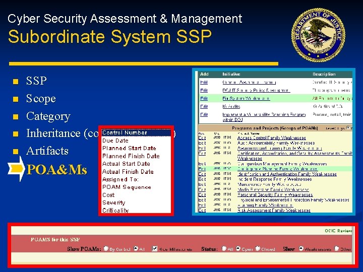 Cyber Security Assessment & Management Subordinate System SSP n n n SSP Scope Category