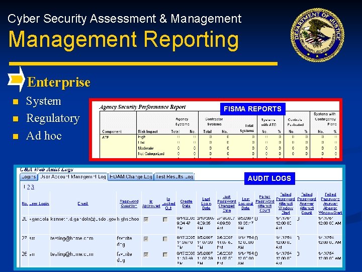 Cyber Security Assessment & Management Reporting Enterprise n n n System Regulatory Ad hoc