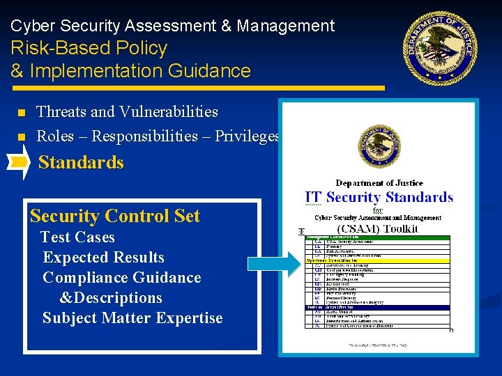 Cyber Security Assessment & Management Risk-Based Policy & Implementation Guidance n n Threats and