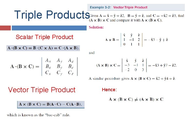Triple Products Scalar Triple Product Vector Triple Product Hence: 