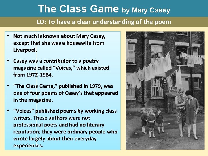 The Class Game by Mary Casey LO: To have a clear understanding of the
