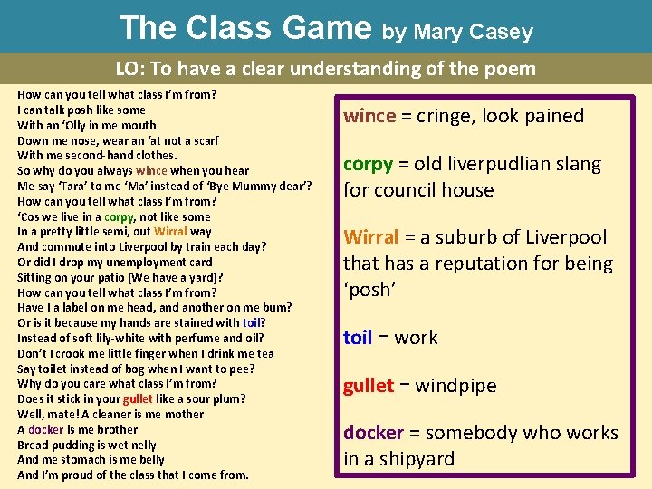 The Class Game by Mary Casey LO: To have a clear understanding of the