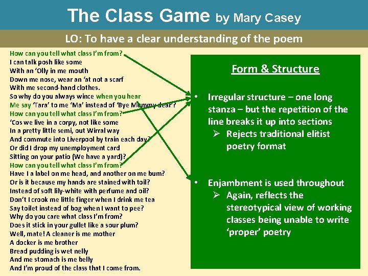 The Class Game by Mary Casey LO: To have a clear understanding of the