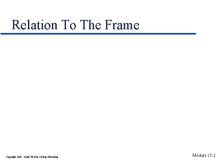 Relation To The Frame Copyright 2000 - South-Western College Publishing Module 13 -2 