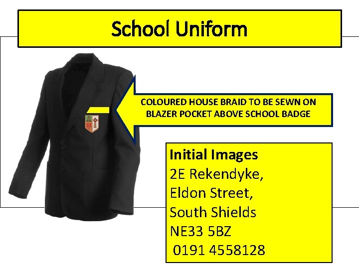 School Uniform COLOURED HOUSE BRAID TO BE SEWN ON BLAZER POCKET ABOVE SCHOOL BADGE