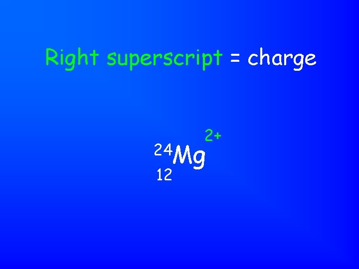 Right superscript = charge 2+ 24 Mg 12 