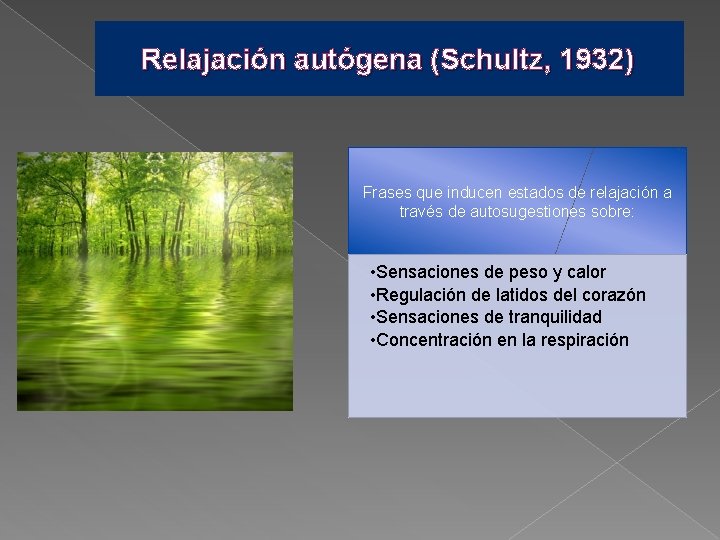 Relajación autógena (Schultz, 1932) Frases que inducen estados de relajación a través de autosugestiones