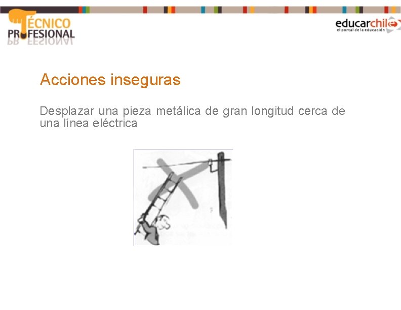 Acciones inseguras Desplazar una pieza metálica de gran longitud cerca de una línea eléctrica