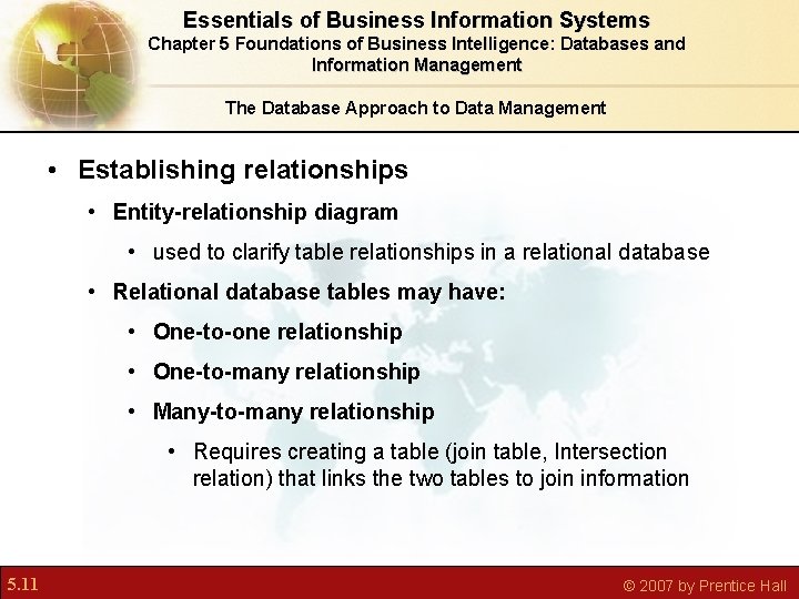Essentials of Business Information Systems Chapter 5 Foundations of Business Intelligence: Databases and Information