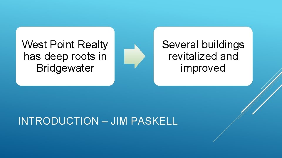 West Point Realty has deep roots in Bridgewater Several buildings revitalized and improved INTRODUCTION