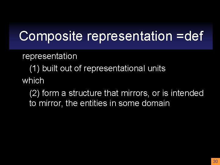 Composite representation =def representation (1) built out of representational units which (2) form a