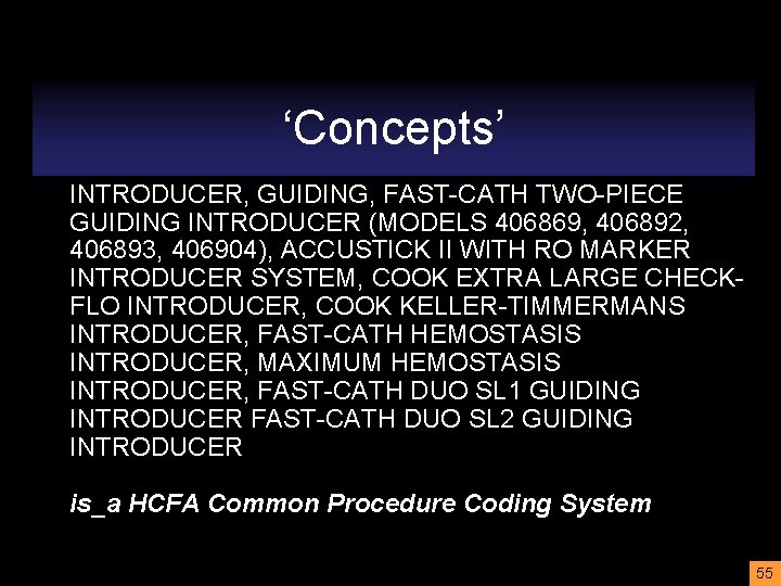 ‘Concepts’ INTRODUCER, GUIDING, FAST-CATH TWO-PIECE GUIDING INTRODUCER (MODELS 406869, 406892, 406893, 406904), ACCUSTICK II