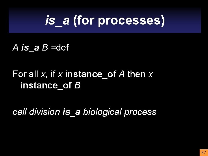 is_a (for processes) A is_a B =def For all x, if x instance_of A