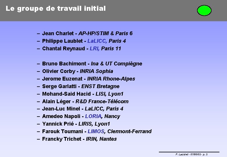Le groupe de travail initial – Jean Charlet - AP-HP/STIM & Paris 6 –