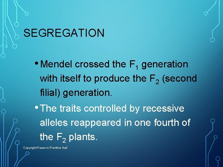 SEGREGATION • Mendel crossed the F 1 generation with itself to produce the F