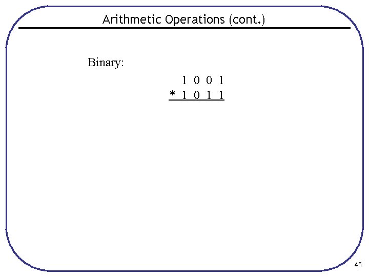 Arithmetic Operations (cont. ) Binary: 1 0 0 1 * 1 0 1 1