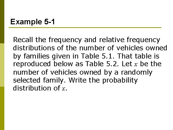 Example 5 -1 Recall the frequency and relative frequency distributions of the number of