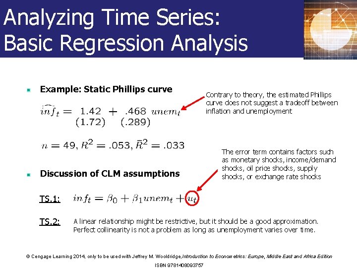 Analyzing Time Series: Basic Regression Analysis Example: Static Phillips curve Discussion of CLM assumptions