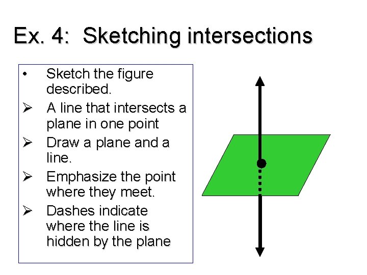 Ex. 4: Sketching intersections • Ø Ø Sketch the figure described. A line that
