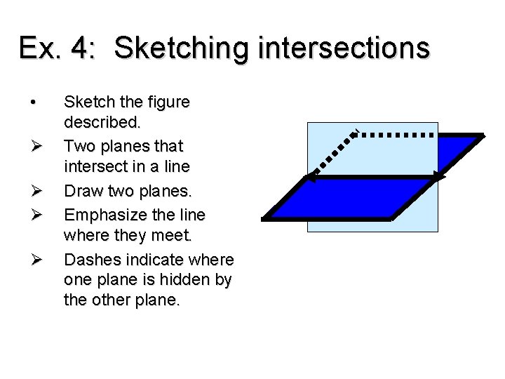 Ex. 4: Sketching intersections • Ø Ø Sketch the figure described. Two planes that Ex. 4: Sketching intersections • Ø Ø Sketch the figure described. Two planes that