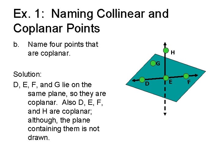 Ex. 1: Naming Collinear and Coplanar Points b. Name four points that are coplanar.