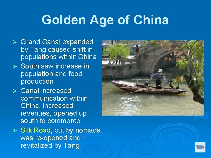 Golden Age of China Grand Canal expanded by Tang caused shift in populations within