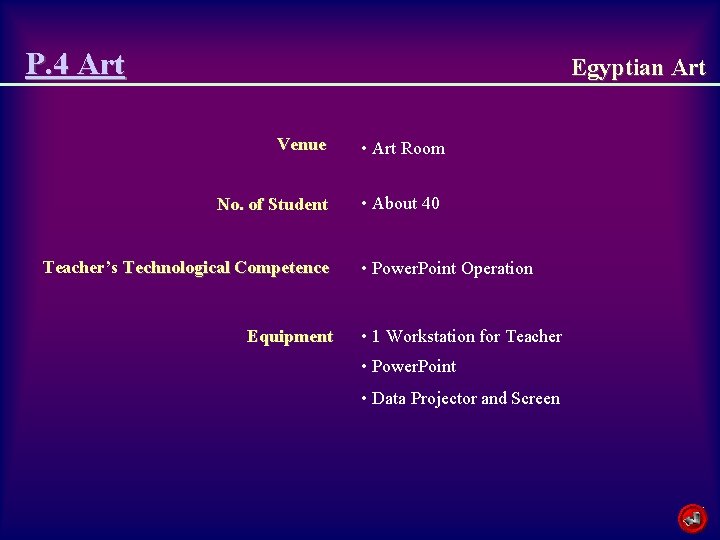 P. 4 Art Egyptian Art Venue • Art Room No. of Student • About