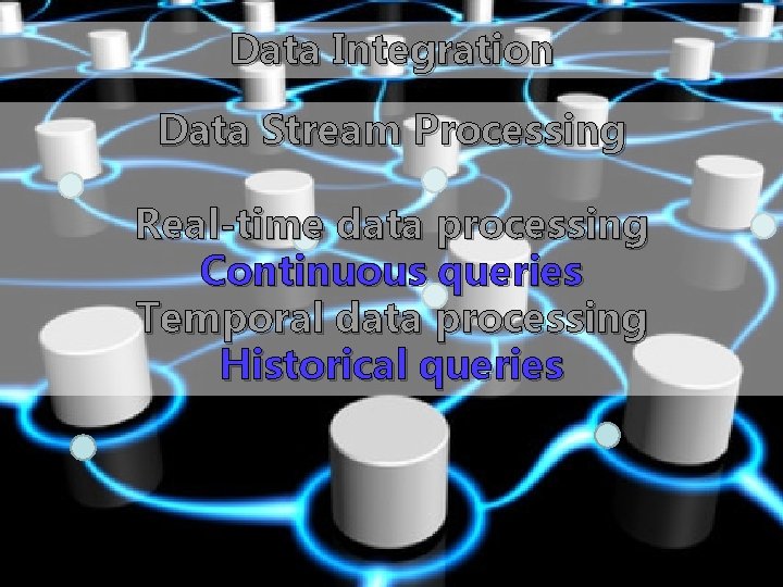 Data Integration Data Stream Processing Real-time data processing Continuous queries Temporal data processing Historical